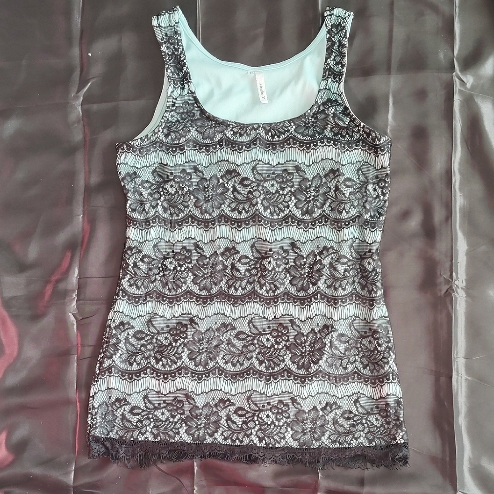 Studio Y Light Blue Lace Overlay Tank Top